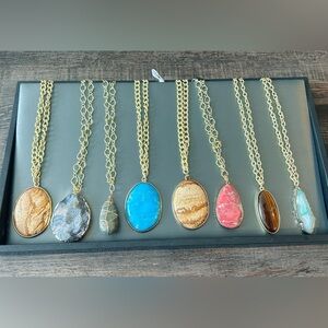 Lot of 8 Gold Chain Natural Stone Necklaces Tray included